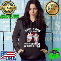 Just A Girl Who Loves Dog Grooming And Boba Bubble Tea Cute Kawaii T-Shirt Hoodie