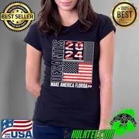 Make America Florida DeSantis 2024 USA Flag Republican American Conservative Patriot T-Shirt Ladies Tee