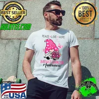 Peace Love Hope Pink Ribbon Gnome Breast Cancer Awareness Flower T-Shirt Unisex