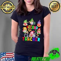Second Grade Teacher Gnomes Holding Books Pencils T-Shirt Ladies Tee