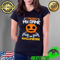 I Paused My Game Lazy Halloween Costume Pumpkin Gamer T-Shirt Ladies Tee