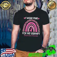 I Wear Pink For My Grampy Breast Cancer Awareness Survivor Rainbow Leopard T-Shirt