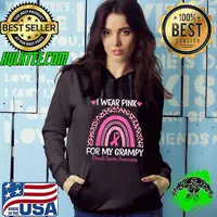I Wear Pink For My Grampy Breast Cancer Awareness Survivor Rainbow Leopard T-Shirt Hoodie