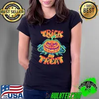 Iconic night trick or treat scary pumpkin design halloween s Ladies Tee
