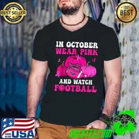 In October We Wear Pink Football Breast Cancer Support Wonder Women Symbol T-Shirt