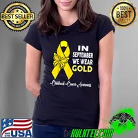 In September We Wear Gold Childhood Cancer Awareness Butterfly T-Shirt Ladies Tee