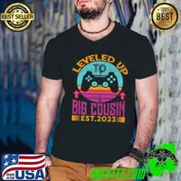 Leveled Up To Big Cousin 2023 Gamer Promoted To Cousin Vintage Sunset T-Shirt