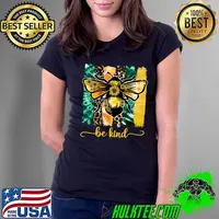 Be Kind Bee With Sunflower And Tie Dye And Leopard Unity Day Tee Gifts Anti Bullying Awareness T-Shirt Ladies Tee