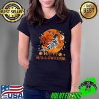 Happy Halloween Dachshund Wiener Witch Broom Sausage Dog Blood Moon T-Shirt Ladies Tee