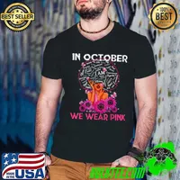 In October We Wear Pink Black Girl Breast Cancer Black Women And Sunflowers T-Shirt