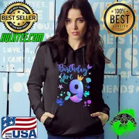 9th Birthday Gifts 9 Years Old Birthday Girl Gifts Mermaid Crown T-Shirt Hoodie