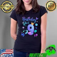 9th Birthday Gifts 9 Years Old Birthday Girl Gifts Mermaid Crown T-Shirt Ladies Tee