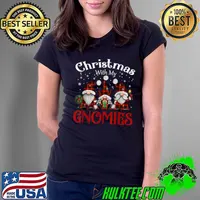 Christmas With My Gnomies Family Matching Xmas Pajamas Red Plaid T-Shirt Ladies Tee