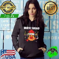 Cute Nurse Squad Santa Hat Lights Reindeer Christmas Nurse Xmas T-Shirt Hoodie