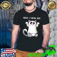 Ghost Cat Meoo I Mean Boo Pumpkin Moon Halloween T-Shirt