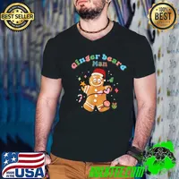 Gingerbread Man Wear Santa Hat Retro Merry Christmas T-Shirt