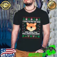 I Love To Pet My Dog And Wear Ugly Sweaters Corgi Dog Xmas T-Shirt