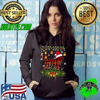 Matching Buffalo Red Lights Plaid Bloodhound Dog Christmas Pajama T-Shirt Hoodie