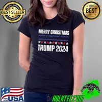 Merry Christmas Donald Trump 2024 Election Stars America Holiday T-Shirt Ladies Tee
