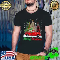 Merry Christmas Leopard Red Green Plaid Truck Xmas Tree T-Shirt