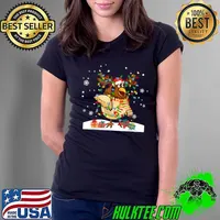 Merry Christmas Lights Turkey Santa Hat Thanksgiving Happy T-Shirt Ladies Tee