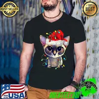 Merry Christmas Santa Ragdoll Siamese Cat Christmas Lights T-Shirt