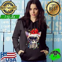 Merry Christmas Santa Ragdoll Siamese Cat Christmas Lights T-Shirt Hoodie