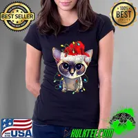Merry Christmas Santa Ragdoll Siamese Cat Christmas Lights T-Shirt Ladies Tee