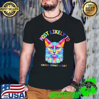 Most Likely To Bring Home A Cat Cute Cat Lovers Colorful Retro Christmas T-Shirt