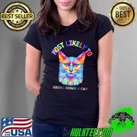 Most Likely To Bring Home A Cat Cute Cat Lovers Colorful Retro Christmas T-Shirt Ladies Tee