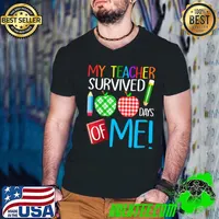 My Teacher Survived 100 Days Of Me Apples Pencils 100th Day School T-Shirt