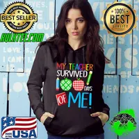 My Teacher Survived 100 Days Of Me Apples Pencils 100th Day School T-Shirt Hoodie
