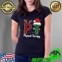 Physical Therapy Christmas Santa Hat PT Leopard Lights Therapist xmas T-Shirt Ladies Tee