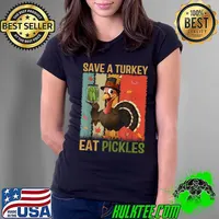 Save A Turkey Eat Pickles Vintage Thanksgiving Pickle Costume T-Shirt Ladies Tee