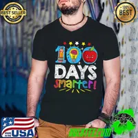 100 Days Smarter 100 Days Of School 100th Day Teacher Pencil Light Apple Stars T-Shirt