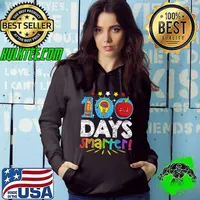 100 Days Smarter 100 Days Of School 100th Day Teacher Pencil Light Apple Stars T-Shirt Hoodie
