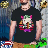 Axolotl Cat Eating Ramen Food Vintage T-Shirt