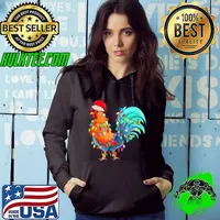 Christmas Lights Chicken Wearing Xmas Hat Chicken Hen Lover T-Shirt Hoodie