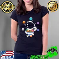 Cute Kawaii Astronaut Eating Ramen And Sushi Space Food Japanese T-Shirt Ladies Tee