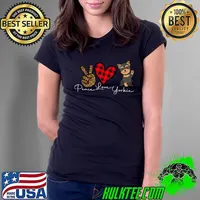 Cute Yorkshire Terrier Yorkie Dog Love Peace High Hand Leopard And Red Plaid Heart Puppy Lover T-Shirt Ladies Tee