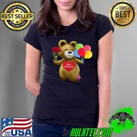 Happy Valentine's Day Cute Teddy Bear Be My Valentine Flowers And Balloon T-Shirt Ladies Tee