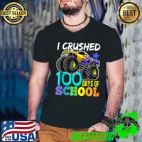 I Crushed 100 Days Of School Colors Stars Monster Truck T-Shirt Guys V Neck