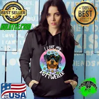 I Love My Rottweiler Dog Mom Flowers Puppy Floral Cute T-Shirt Hoodie