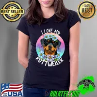 I Love My Rottweiler Dog Mom Flowers Puppy Floral Cute T-Shirt Ladies Tee