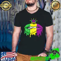 Mardi Gras Dipping Lips Jester Hat Mouth Carnival Women Girl T-Shirt