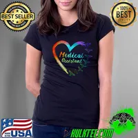Medical Assistant Heart Med Assistant Emty Symbol Nurse Tye Die Colors T-Shirt Ladies Tee