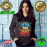 The Man The Myth The Legend 1988 Aged Perfectly Life Begins At 35th Birthday Retro T-Shirt Hoodie
