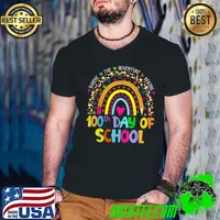 Where The Adventure Begins 100th Day Of School Teacher 100 Days Smarter Rainbow Leopard T-Shirt