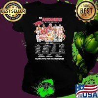The Arkansas Razorbacks 100th anniversary 1923-2023 thank you for the memories signatures s Ladies tee