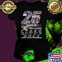 25 years of the greatest NFL teams Ravens thank you for the memories signatures s Ladies tee